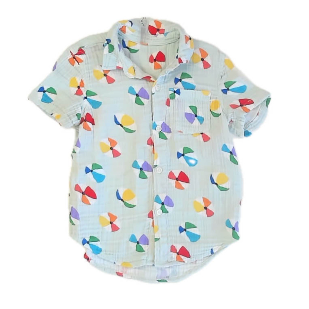 Primary.com Boys Blue Beach Balls Button Down Short Sleeve size: 5T